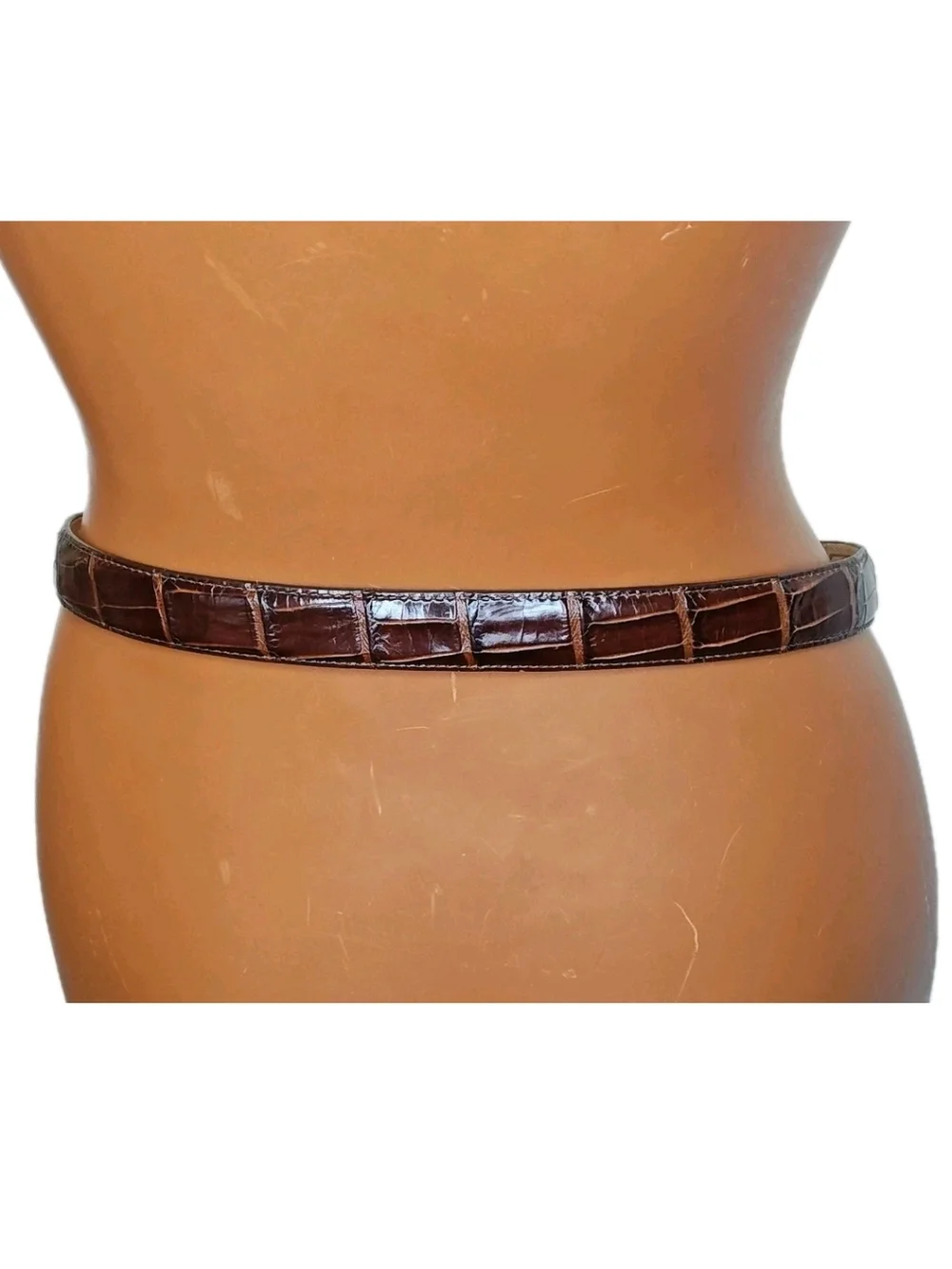 Vtg 90s Brighton USA 40068 Brown Gator Leather Belt Brass Sz 32/M/L Fits 28-32